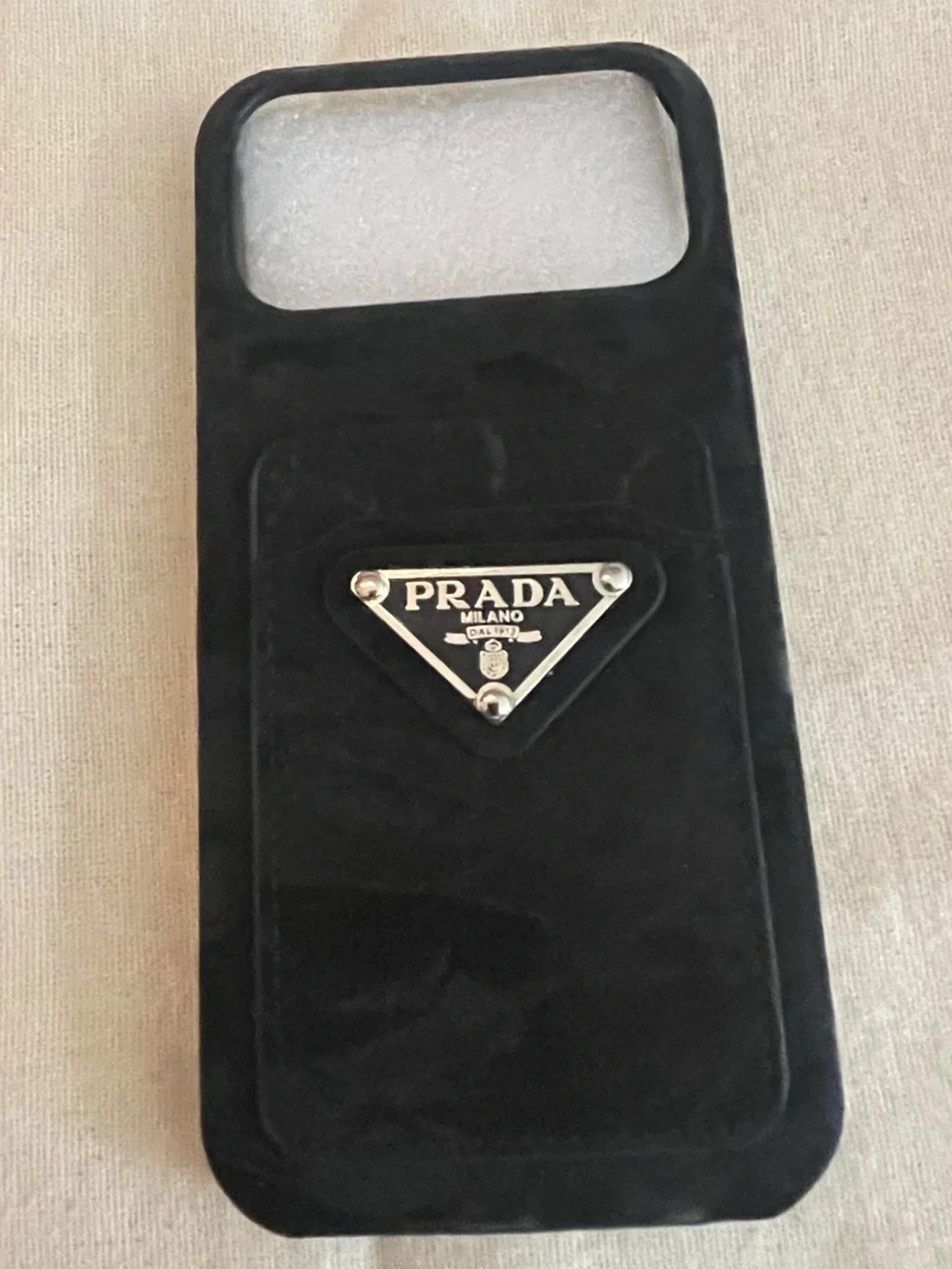 Prada Black Crush Velvet Phone skin with 2 cardholder for iPhone 17pro max